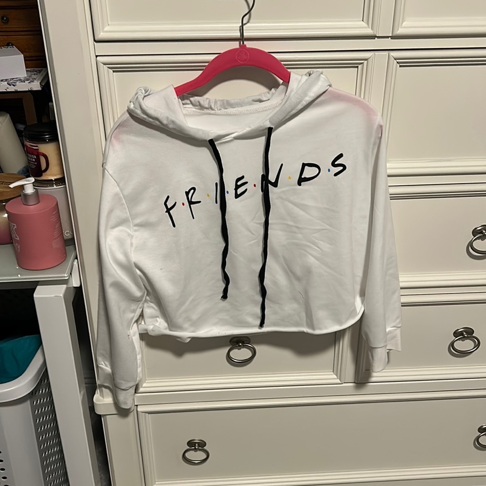Cropped white "friends" jacket, size Medium